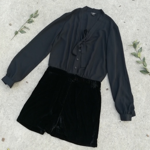 * LOFT black button down velvet romper - Picture 6 of 9